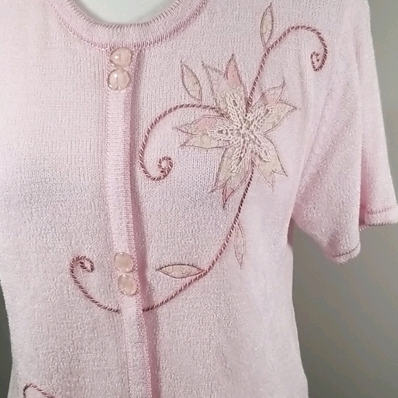 Moffi International Pink Knit Short Sleeve Sweater - Picture 2 of 9